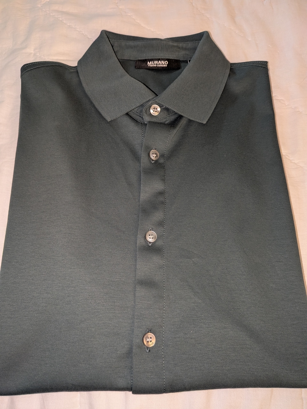 Murano Men's Dark Green Button-Down Polo Shirt